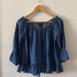 Denim Off the Shoulder Peplum Blouse